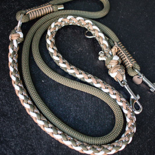 Paracord/Tau Leine in Olive und Goldbraun