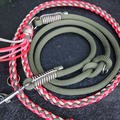 Paracord/Tau Leine in Olive und Strawberry